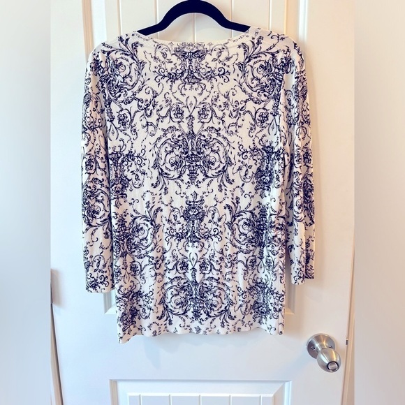 Talbots Womens Black and White Floral Print Sweater Cotton Size M - Picture 2 of 6